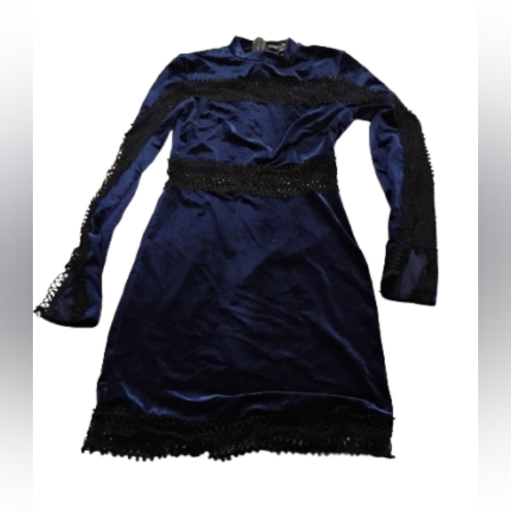 Romeo & Juliet Couture Modern does 60s Medieval Revival Blue Velvet Lace Dress